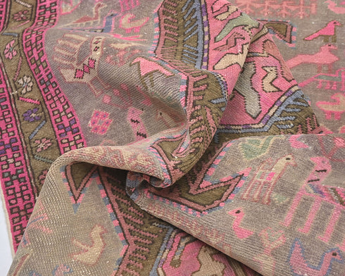 11 Ft Vintage Brown Persian Style Hand Knotted Low Pile Wool Runner Rug